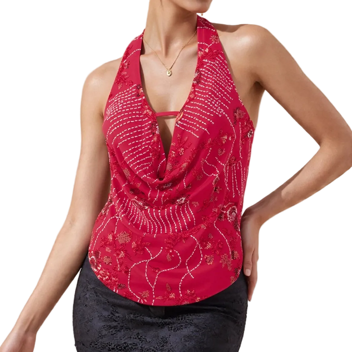 V Neck Sequin Top