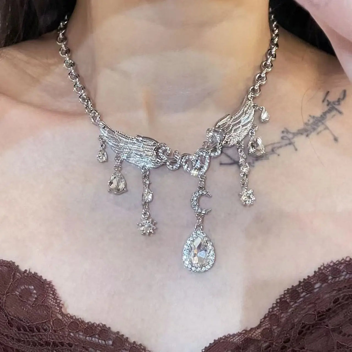 Rhinestone Wings Necklace