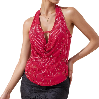 V Neck Sequin Top