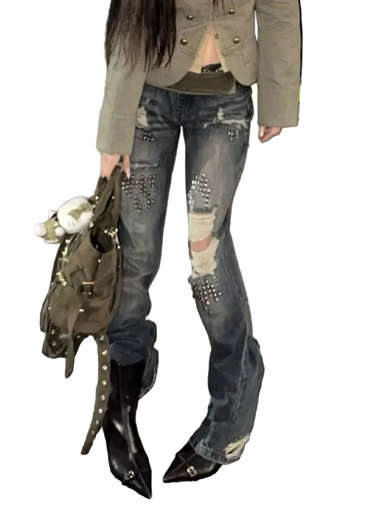 Ripped Rivet Jeans