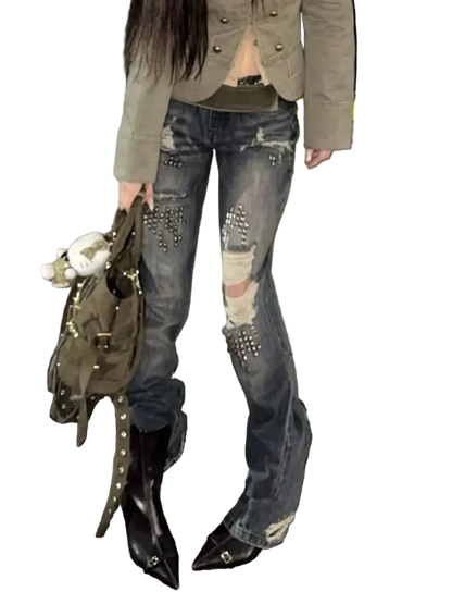 Ripped Rivet Jeans