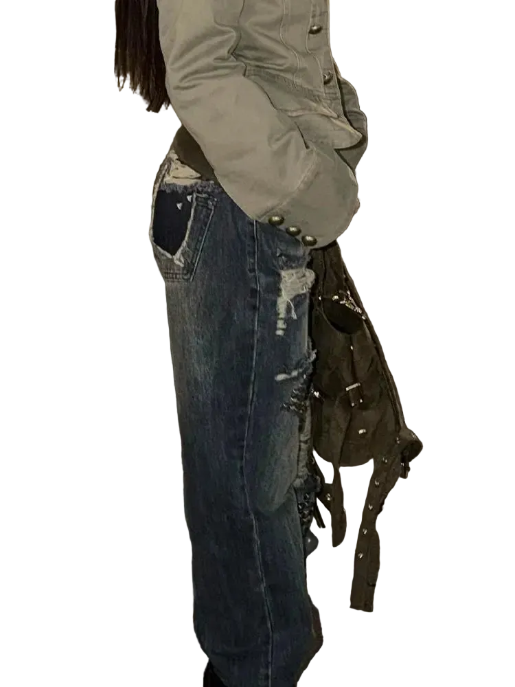 Ripped Rivet Jeans