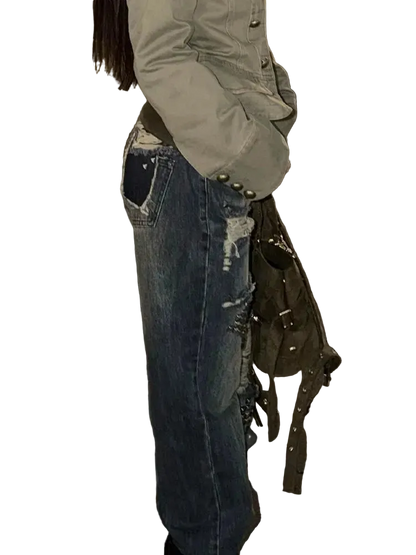 Ripped Rivet Jeans