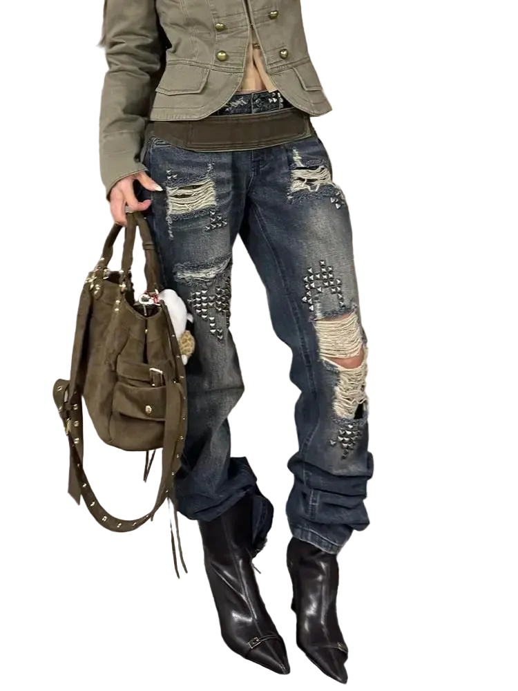 Ripped Rivet Jeans