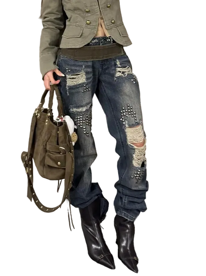 Ripped Rivet Jeans