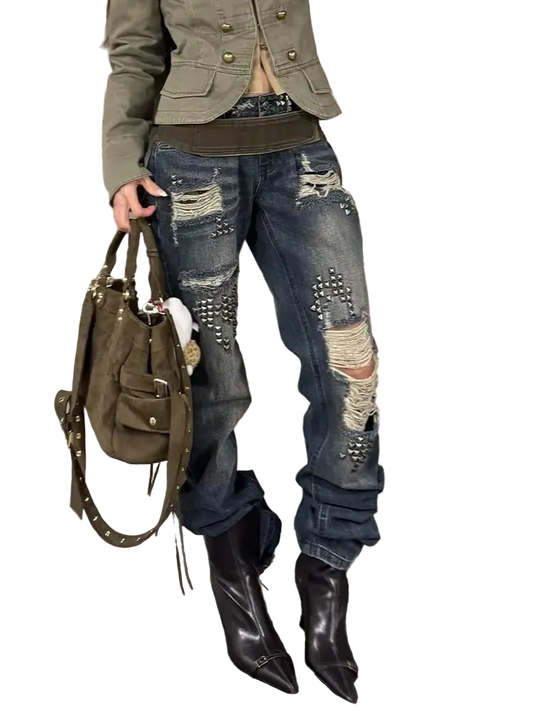 Ripped Rivet Jeans