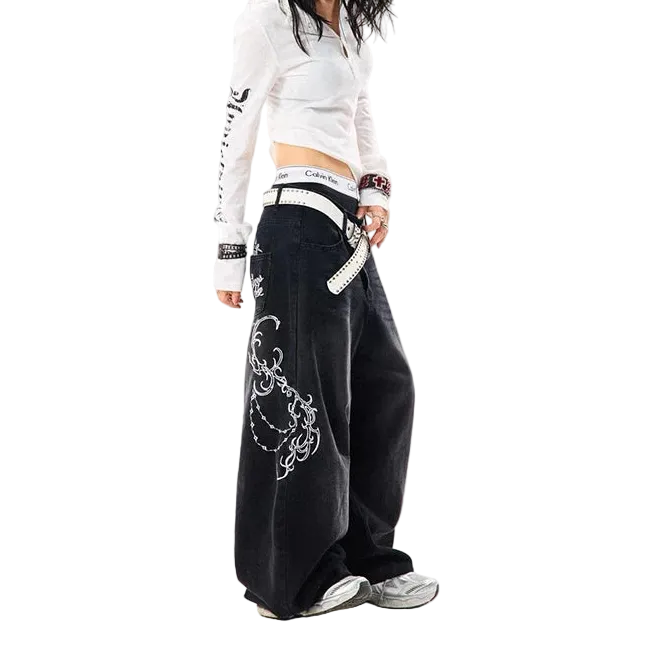 Embroidery Baggy Jeans