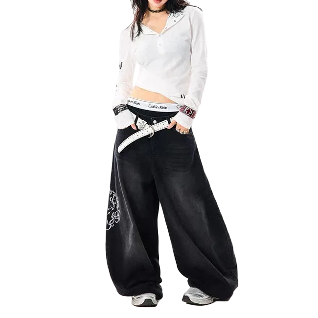 Embroidery Baggy Jeans