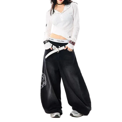 Embroidery Baggy Jeans