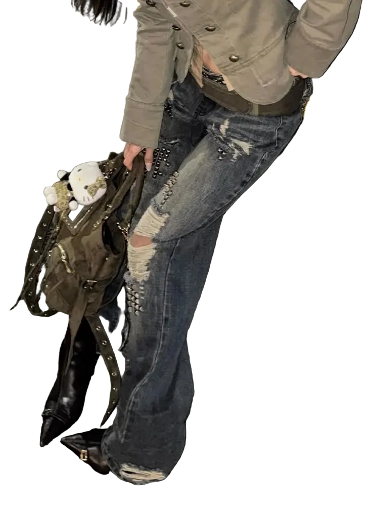 Ripped Rivet Jeans