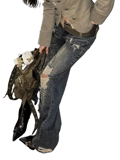 Ripped Rivet Jeans