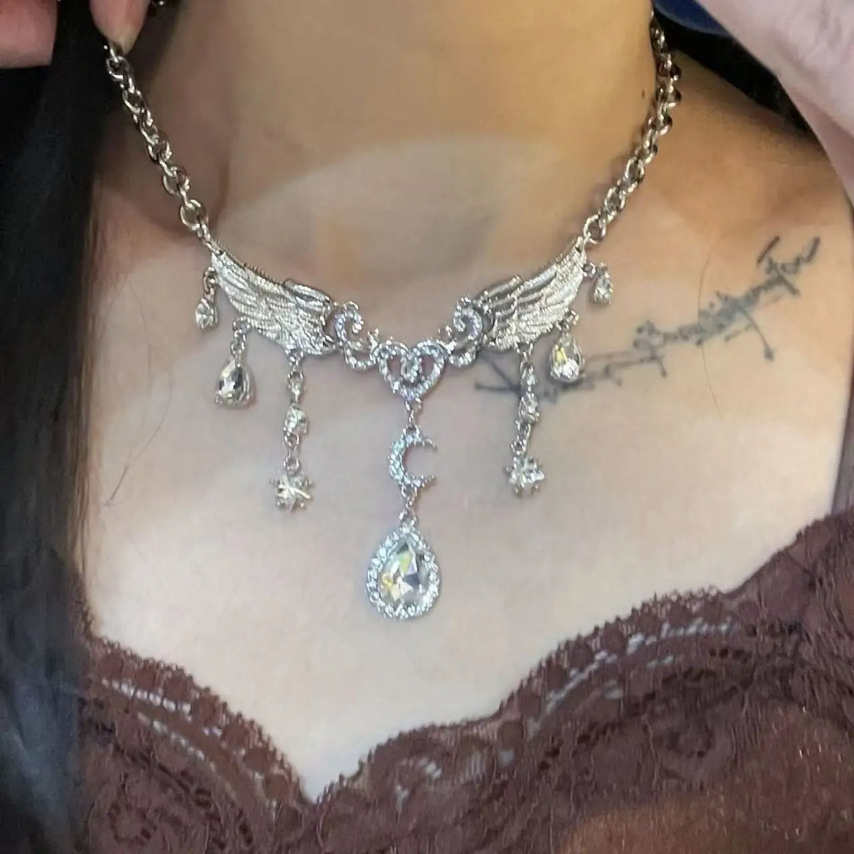 Rhinestone Wings Necklace