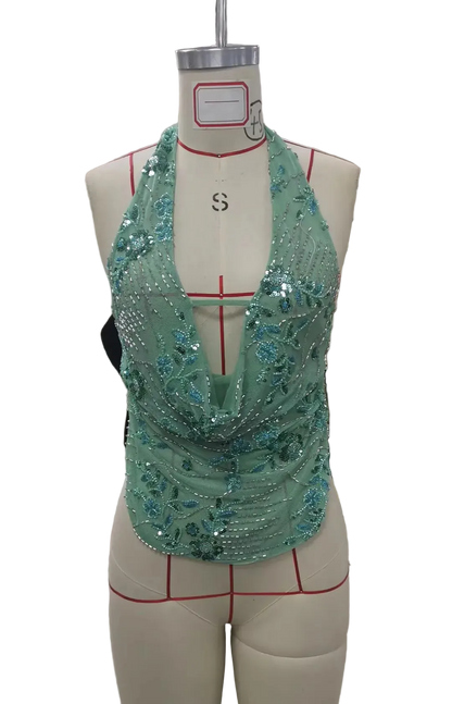 V Neck Sequin Top