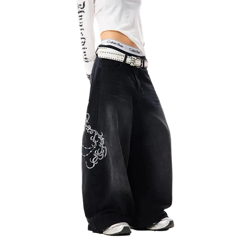 Embroidery Baggy Jeans