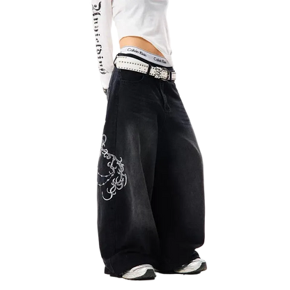 Embroidery Baggy Jeans