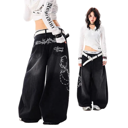 Embroidery Baggy Jeans