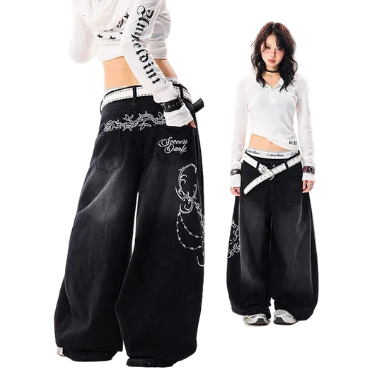 Embroidery Baggy Jeans