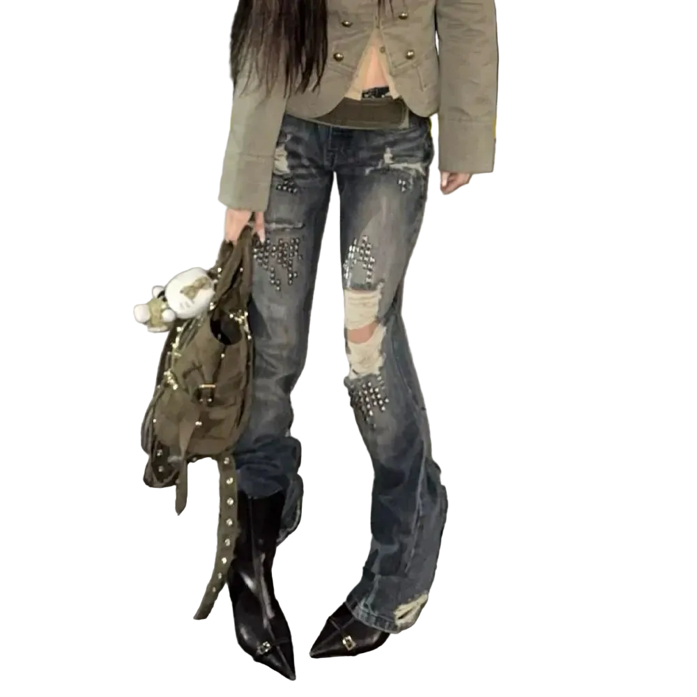 Ripped Rivet Jeans