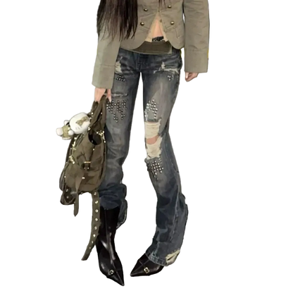 Ripped Rivet Jeans